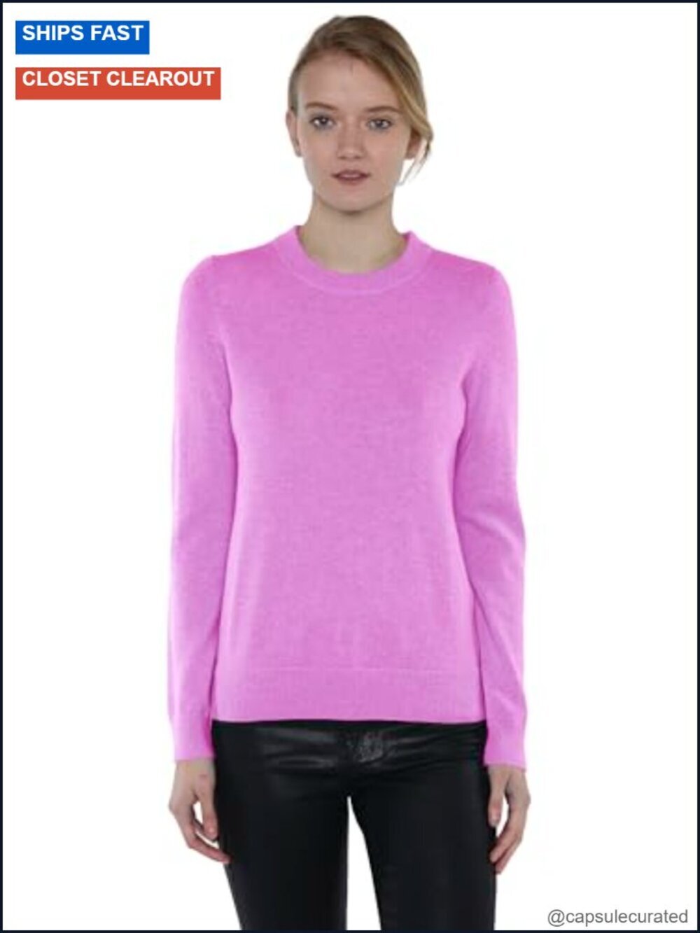 100% Pure Cashmere Crew Neck Sweater, Tight Knit Long Sleeve Pullover